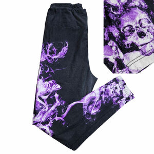 LuLaRoe One Size Black Purple Smoke Skull Leggings